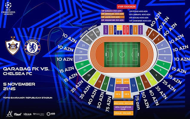 “qarabağ” – “çelsi” matçının biletləri satışa çıxarıldı