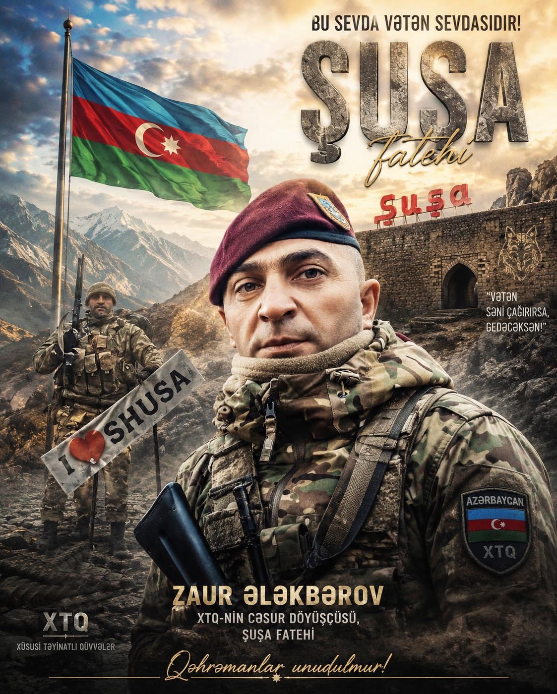 bu sevda vətən sevdasıdır... xtq-nin cəsur döyüşçüsü, şuşa fatehi zaur ələkbərovun qəhrəman obrazı